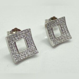 14K White Gold Diamond Pave Open Square Earrings - 2.70g